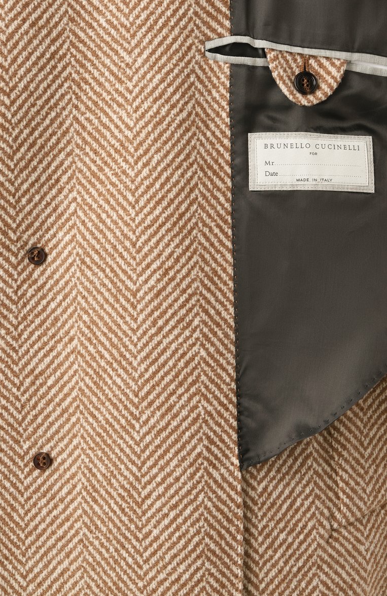 Мужской пальто из кашемира и шелка BRUNELLO CUCINELLI бежевого цвета, арт. MY4929136 | Фото 7 (Материал сплава: Проставлено; Драгоценные камни: Проставлено; Материал подклада: Купро; Материал внешний: Кашемир, Шерсть; Длина (верхняя одежда): До колена; Рукава: Длинные; Мужское Кросс-КТ: пальто-верхняя одежда; Стили: Кэжуэл; 1-2-бортные: Однобортные)