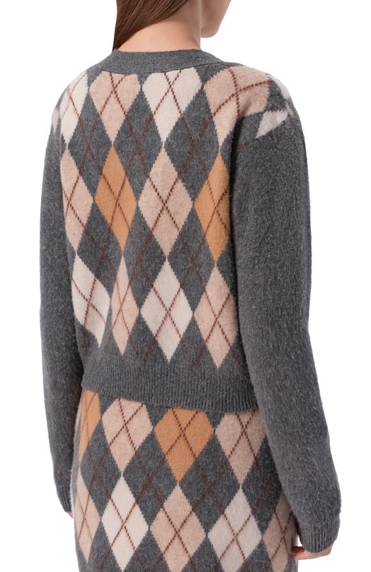 Кардиган из шерсти и кашемира Frame Denim WS26KSW007/THE BRUSHED ARGYLE CARDI Серый  WS26KSW007/THE BRUSHED ARGYLE CARDI Фото 4