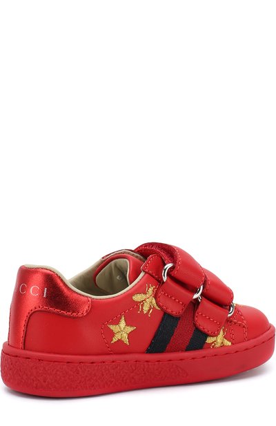 Кожаные кеды с застежками велькро и вышивкой GUCCI, арт. 504498/0II40, фото 3