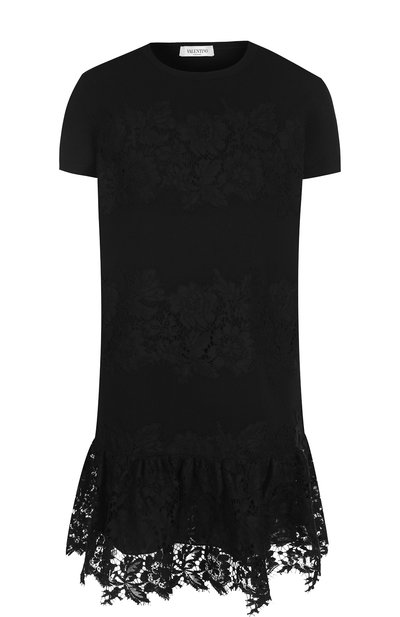 Женское однотонное мини-платье с кружевной отделкой VALENTINO, арт. QB2KD21S461