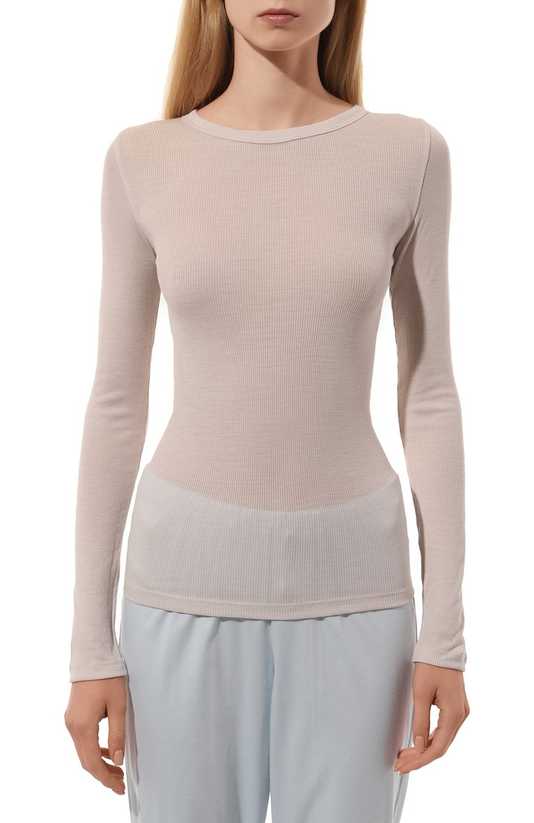 Женская лонгслив из шерсти и шелка ZIMMERLI кремового цвета, арт. 370-53020 | Фото 3 (Материал внешний: Шелк, Шерсть; Нос: Не проставлено)