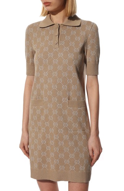 Хлопковое платье GUCCI бежевого цвета по цене 187200 руб., арт. 678437/XKB54, фото 3 Хлопковое платье GUCCI, арт. 678437/XKB54, фото 3