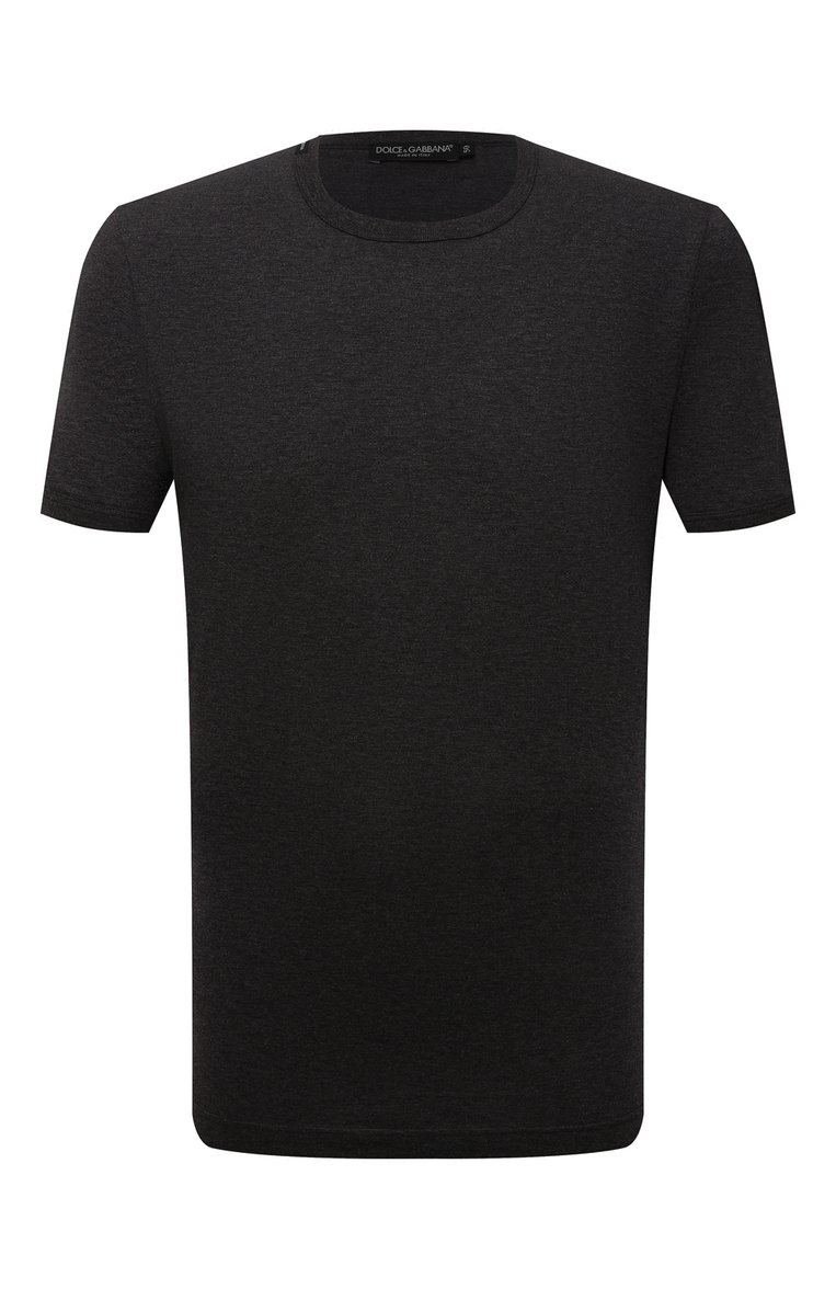Мужская хлопковая футболка DOLCE & GABBANA темно-серого цвета, арт. G8HI7T/FU7EQ | Фото 1 (Материал внешний: Хлопок; Мужское Кросс-КТ: Футболка-одежда; Big photo: Big photo; Рукава: Короткие; Принт: Без принта; Стили: Кэжуэл; Статус проверки: Проверена категория; Региональные ограничения белый список (Axapta Mercury): RU; Длина (для топов): Удлиненные; Ювелирные украшения: Назначено; Кросс-КТ: Джерси; Автоматизация состава: Проставлено; Автоматизация ТО: Проставлено; Детали: Декор)