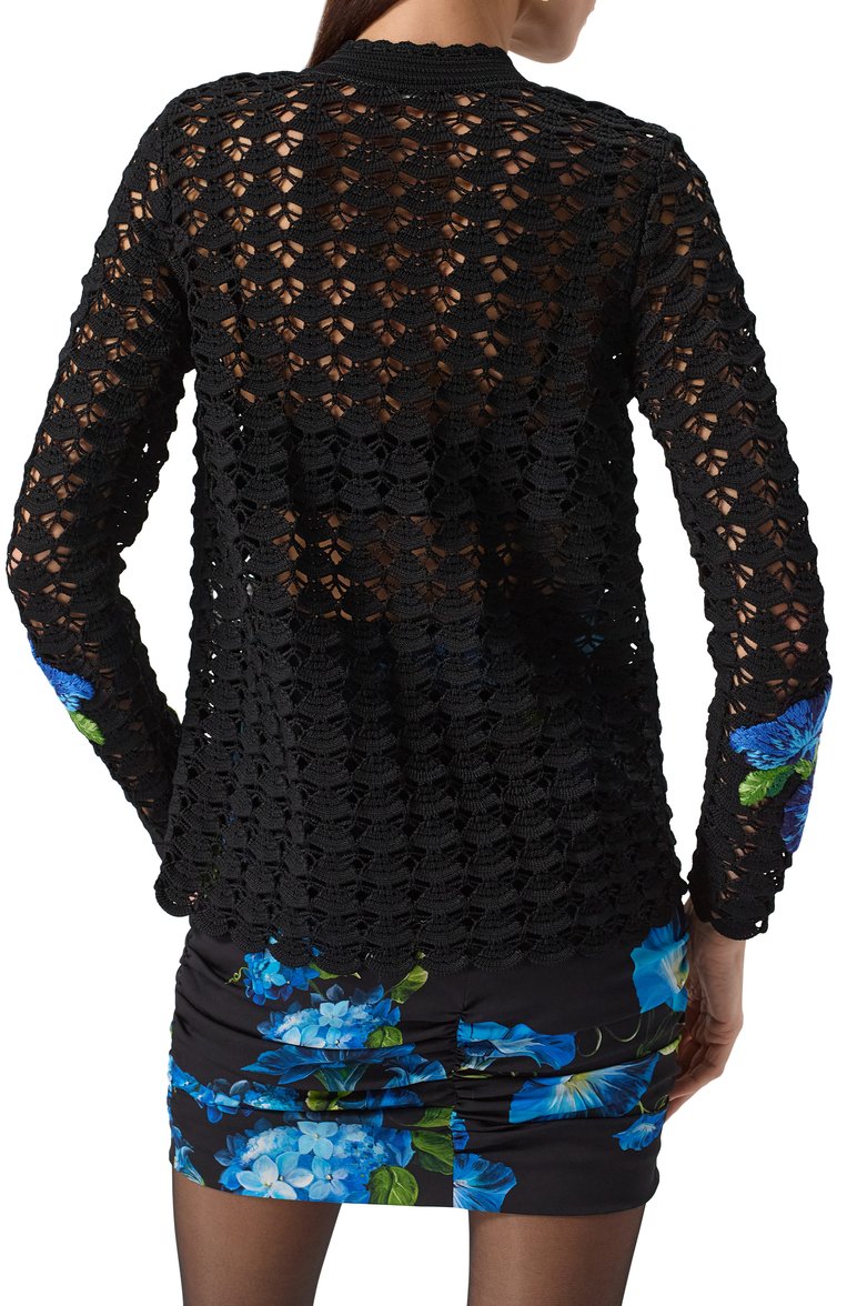 Женский кардиган из вискозы DOLCE & GABBANA черного цвета, арт. FXV15Z/JFMBC | Фото 4 (Рукава: Длинные; Материал внешний: Вискоза; Длина (для топов): Стандартные; Женское Кросс-КТ: кардиган-трикотаж; Стили: Кэжуэл; Кросс-КТ: костюм; Застежка: Пуговицы; Автоматизация ТО: Проставлено; Автоматизация состава: Проставлено)