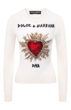 Женский пуловер из шерсти и кашемира DOLCE & GABBANA белого цвета, арт. FX205Z/JAW4R | Фото 1 (Материал внешний: Шерсть; Рукава: Длинные; Длина (для топов): Стандартные; Региональные ограничения белый список (Axapta Mercury): RU; Материал сплава: Проставлено; Женское Кросс-КТ: Пуловер-одежда; Драгоценные камни: Проставлено; Стили: Романтичный)