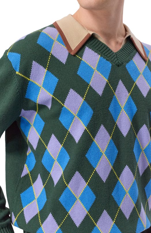 Свитер из хлопка и шерсти Dries Van Noten 021237/3730 Зелёный  021237/3730 Фото 5