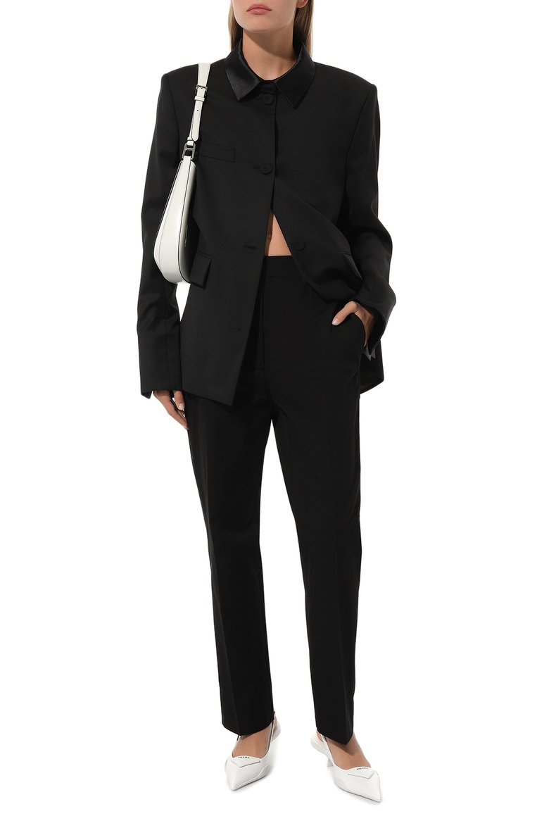 Женские хлопковые брюки PRADA черного цвета, арт. P288D-1BMS-F0002-202 | Фото 2 (Длина (брюки, джинсы): Стандартные; Материал внешний: Хлопок; Женское Кросс-КТ: Брюки-одежда; Стили: Кэжуэл; Силуэт Ж (брюки и джинсы): Прямые)