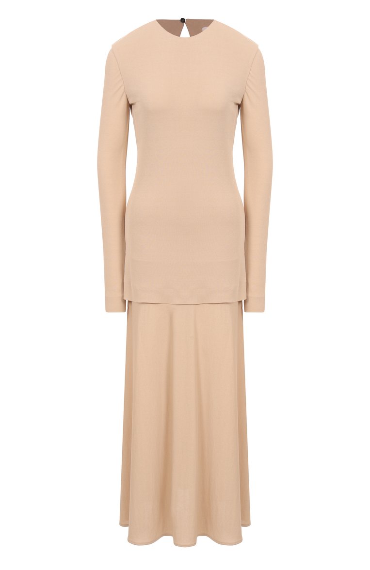 Женское платье из вискозы JIL SANDER бежевого цвета, арт. J04CT0110-J65016 | Фото 1 (Длина Ж (юбки, платья, шорты): Миди; Рукава: Длинные; Материал внешний: Вискоза; Стили: Кэжуэл; Женское Кросс-КТ: Платье-одежда; Случай: Повседневный; Автоматизация ТО: Проставлено; Автоматизация состава: Проставлено)