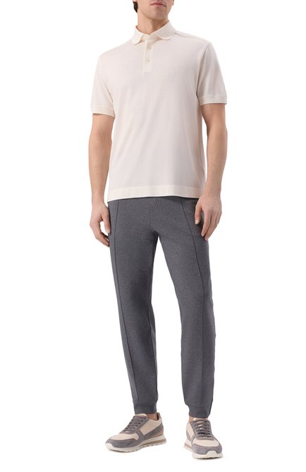 Мужское поло из хлопка и шелка ZEGNA кремвого цвета, арт. F786/UF341A9 | Фото 2 (Рукава: Короткие; Принт: Без принта; Длина (для топов): Удлиненные; Заст�ежка: Пуговицы; Материал сплава: Проставлено; Стили: Кэжуэл; Драгоценные камни: Проставлено; Материал внешний: Хлопок, Шелк)