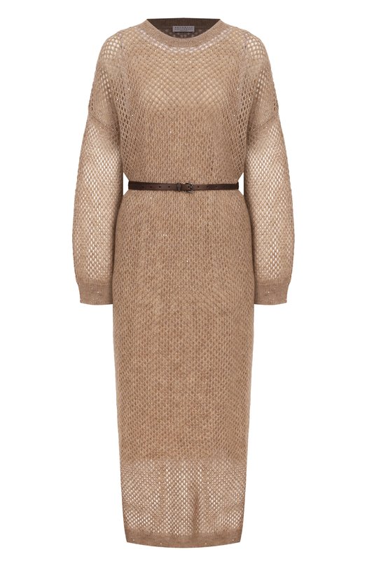 Платье из шерсти и хлопка Brunello Cucinelli MPS732A90P Бежевый MPS732A90P