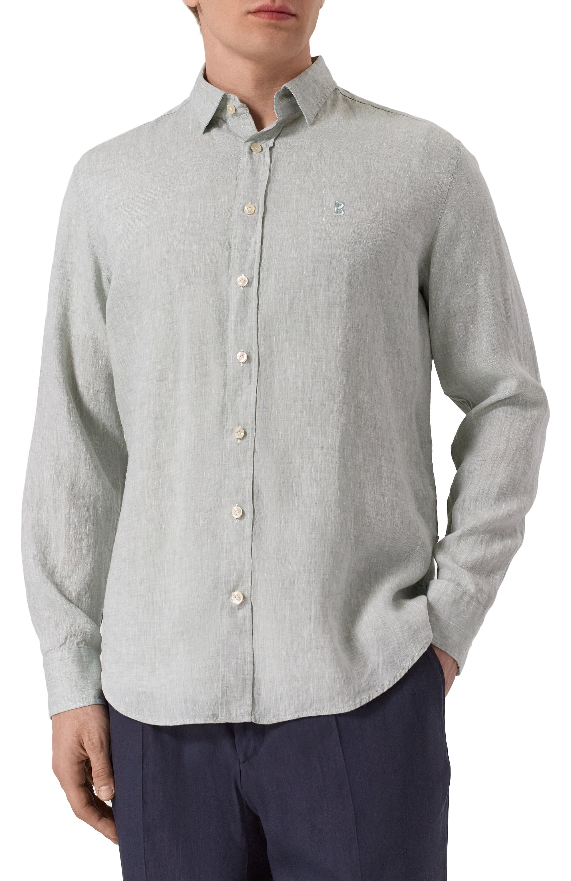 Льняная рубашка BOGNER светло-зеленого цвета по цене 24900 руб., арт. 58842973, фото 3 Льняная рубашка BOGNER, арт. 58842973, фото 3