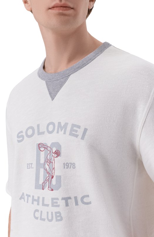 Свитшот из хлопка и льна Brunello Cucinelli MR8313378G Белый  MR8313378G Фото 5