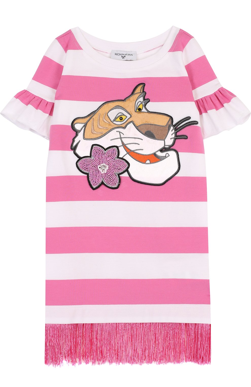 Хлопковое мини-платье с аппликацией и бахромой MONNALISA, арт. 191913RB, фото 1