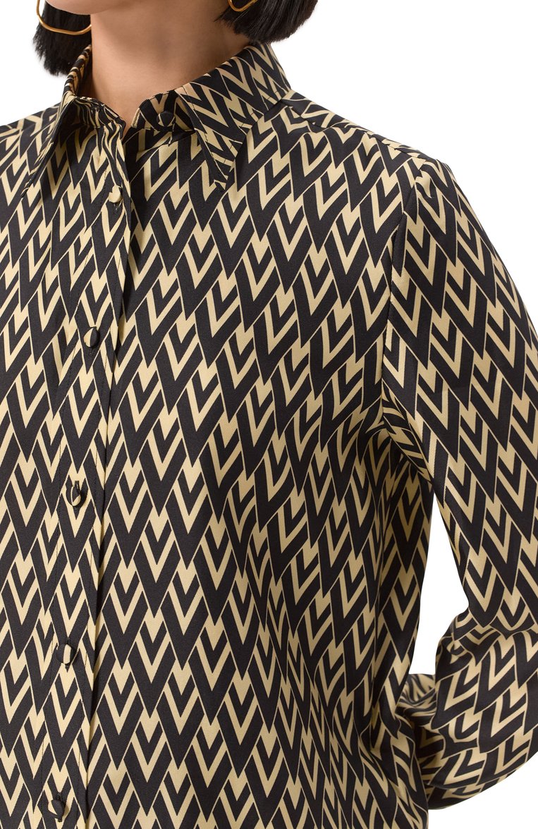 Женская атласная рубашка VALENTINO разноцветного цвета, арт. 6B3AB78390R | Фото 5 (Рукава: Длинные; Длина (для топов): Стандартные; Материал внешний: Шелк; Женское Кросс-КТ: Рубашка-одежда; Принт: С принтом; Стили: Романтичный)