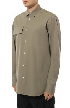 Мужская хлопковая рубашка JIL SANDER хаки цвета, арт. J23DL0002/J45001 | Фото 3 (Драгоценные камни: Проставлено; Длина (для топов): Стандартные; Материал внешний: Хлопок; Материал сплава: Проставлено; Рукава: Длинные; Воротник: Кент; Принт: Однотонные; Случай: Повседневный; Манжеты: На пуговицах; Рубашки М: Classic Fit; Стили: Милитари)