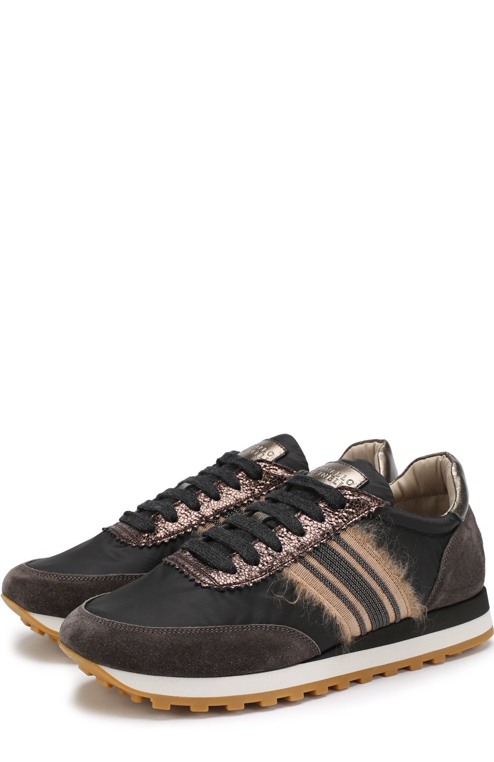 Комбинированные кроссовки с глиттером на шнуровке BRUNELLO CUCINELLI, арт. MZ30G1254, фото 1