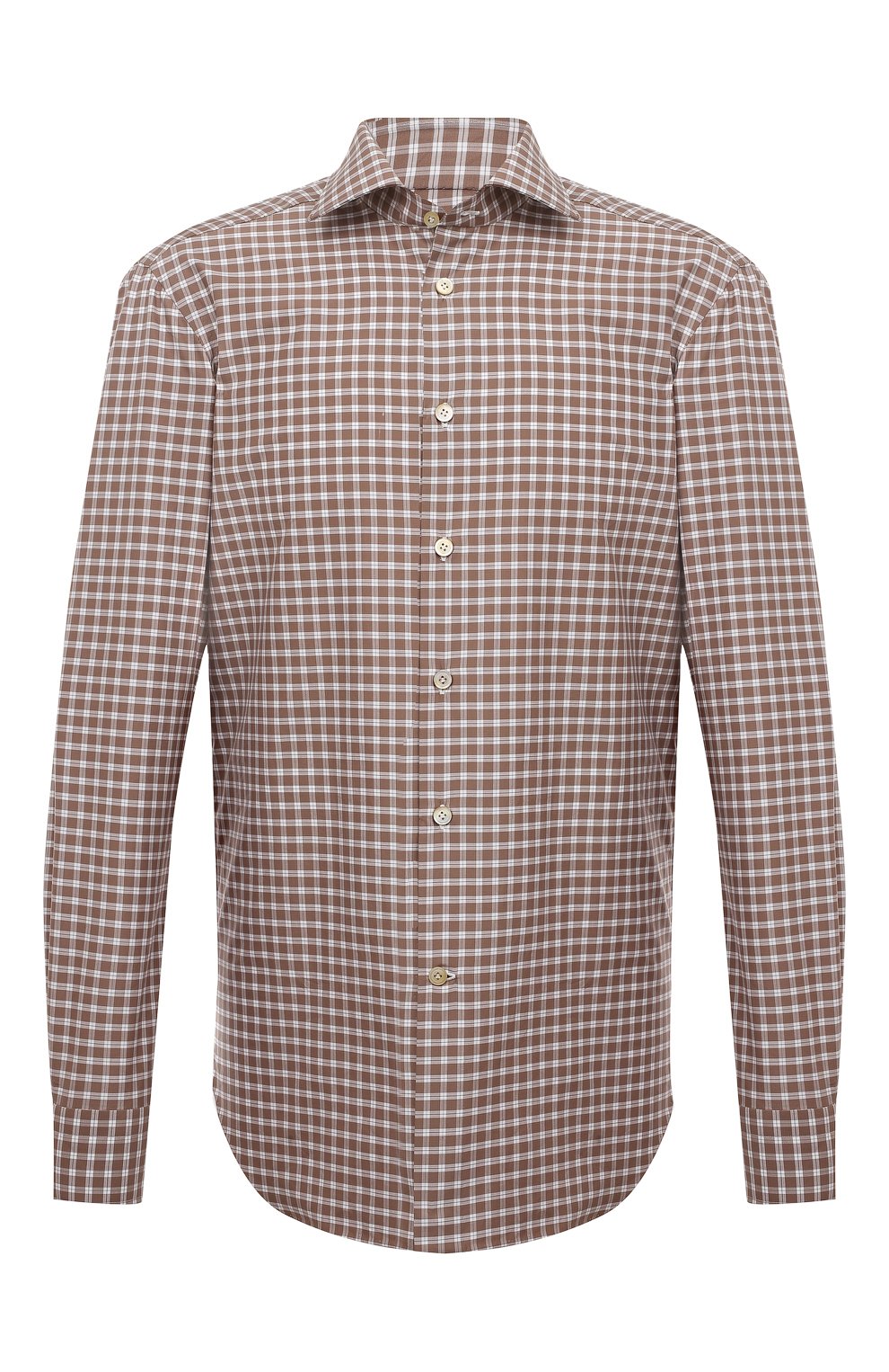 Хлопковая рубашка KITON коричневого цвета по цене 58950 руб., арт. UCIH0863710, фото 1 Хлопковая рубашка KITON, арт. UCIH0863710, фото 1
