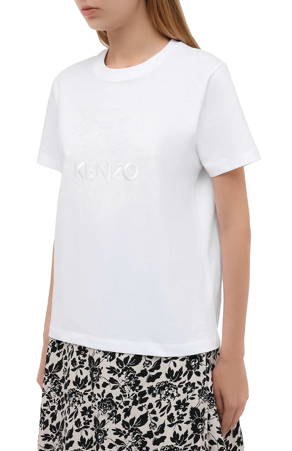 Хлопковая футболка KENZO белого цвета по цене 13350 руб., арт. FA62TS9114YH, фото 3 Хлопковая футболка KENZO, арт. FA62TS9114YH, фото 3