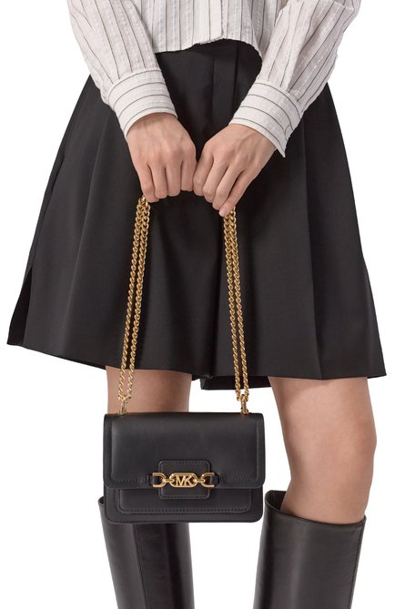 Женская сумка heather MICHAEL MICHAEL KORS черного цвета, арт. 32S2G7HC0L | Фото 2 (Драгоценные камни: Проставлено; Материал сплава: Проставлено; Ремень/цепочка: На ремешке; Размер: mini; Материал: Натуральная кожа)