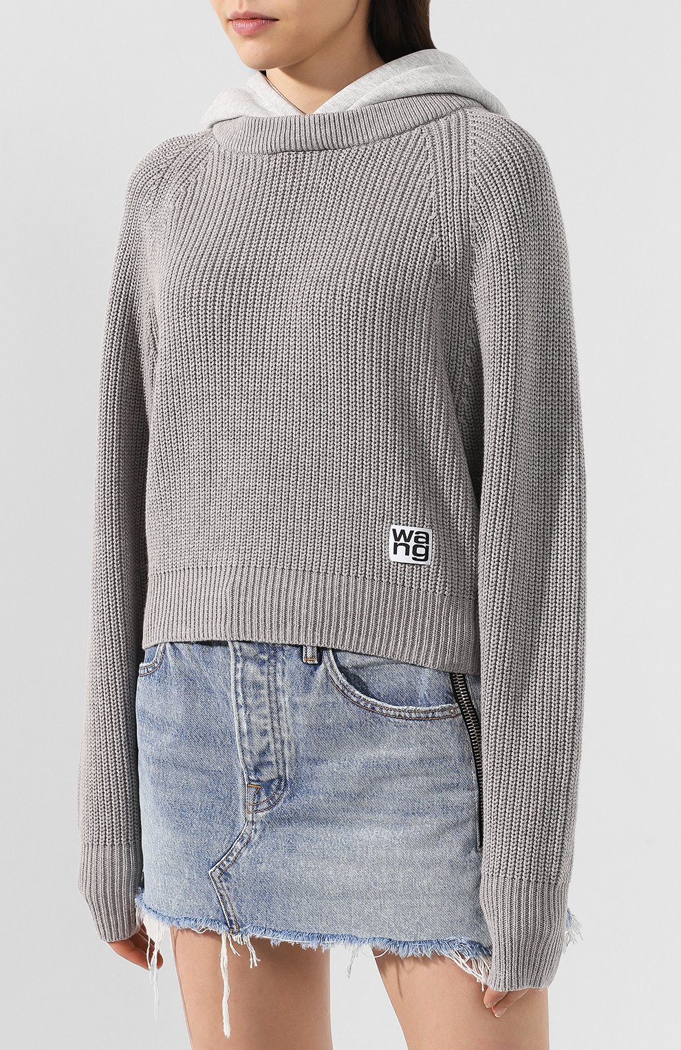 Пуловер с капюшоном ALEXANDERWANG.T светло-серого цвета по цене 45950 руб., арт. 4KC2191042, фото 3 Пуловер с капюшоном ALEXANDERWANG.T, арт. 4KC2191042, фото 3
