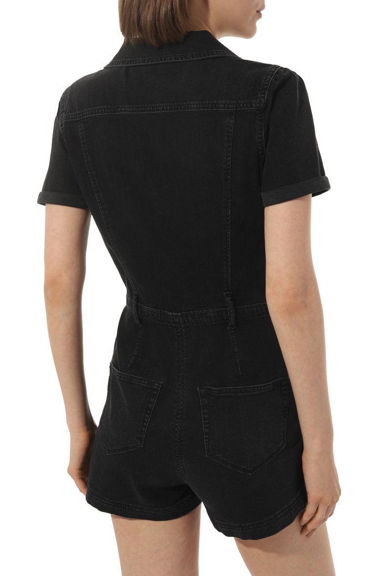 Женский джинсовый комбинезон meg short sleeve romper PAIGE черного цвета, арт. 7857I06-2623 | Фото 4 (Кросс-КТ: Деним; Рукава: Короткие; Стили: Гранж; Материал сплава: Проставлено; Материал внешний: Хлопок, Деним; Драгоценные камни: Проставлено; Длина (брюки, джинсы): Укороченные; Женское Кросс-КТ: Комбинезон-одежда)