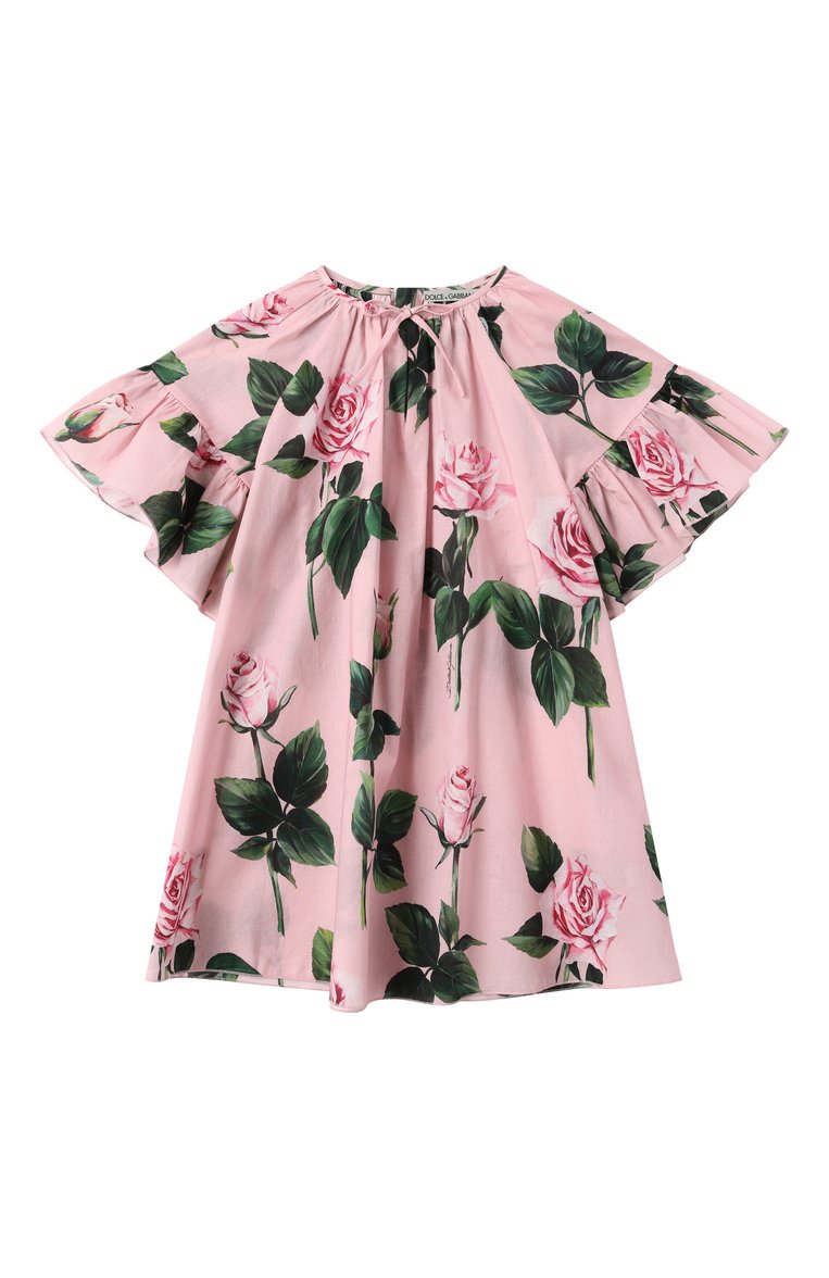 Детское хлопковое платье DOLCE & GABBANA розового цвета, арт. L54DF8/HS5TA/2-6 | Фото 1 (Рукава: Короткие; Девочки Кросс-КТ: Платье-одежда; Случай: Повседневный; Материал внешний: Хлопок; Автоматизация состава: Проставлено; Автоматизация ТО: Проставлено; Ростовка одежда: 4 года | 104 см, 3 года | 98 см, 2 года | 92 см, 6 лет | 116 см, 5 лет | 110 см)