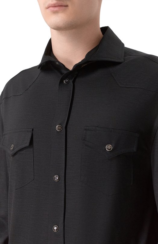 Шерстяная рубашка Marco Pescarolo RIB0T/53Y04 Чёрный  RIB0T/53Y04 Фото 5