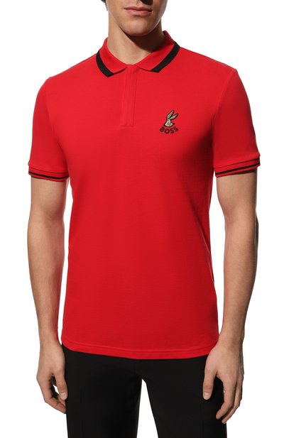 Хлопковое поло looney tunes x boss BOSS красного цвета по цене 13400 руб., арт. 50485406, фото 3 Хлопковое поло looney tunes x boss BOSS, арт. 50485406, фото 3