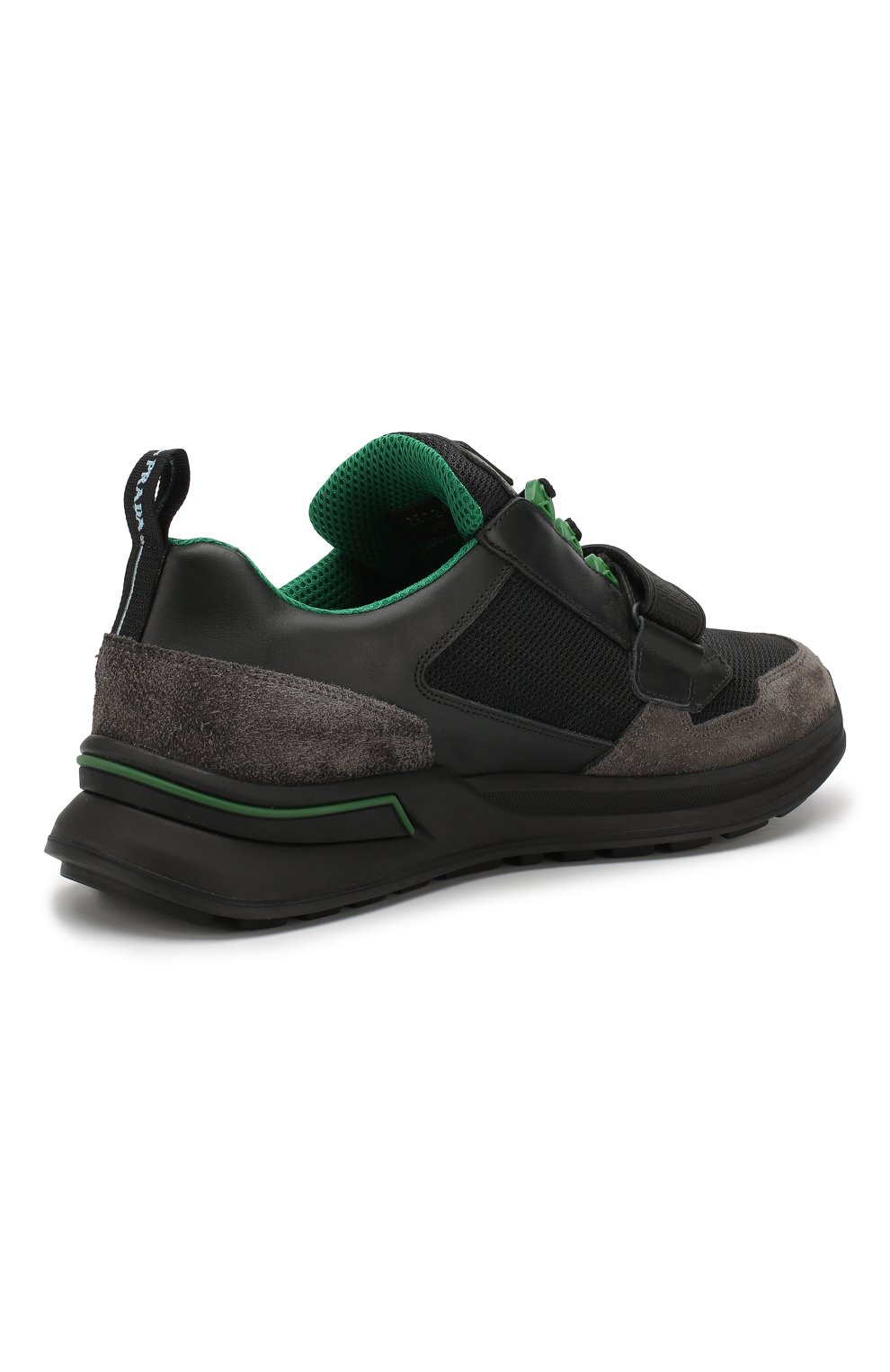 Текстильные кроссовки на шнуровке с застежкой велькро PRADA, арт. 2EG266-3V71-F0DC4, фото 4