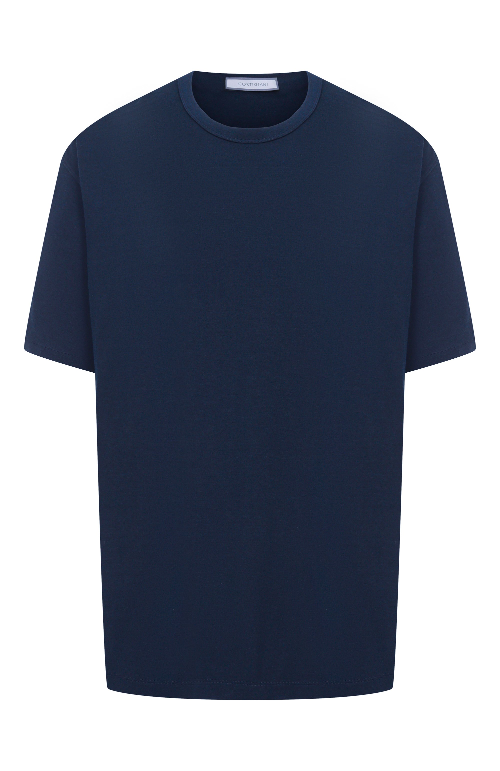 Футболка из шелка и хлопка CORTIGIANI темно-синего цвета по цене 75300 руб., арт. 3A6660, фото 1 Футболка из шелка и хлопка CORTIGIANI, арт. 3A6660, фото 1