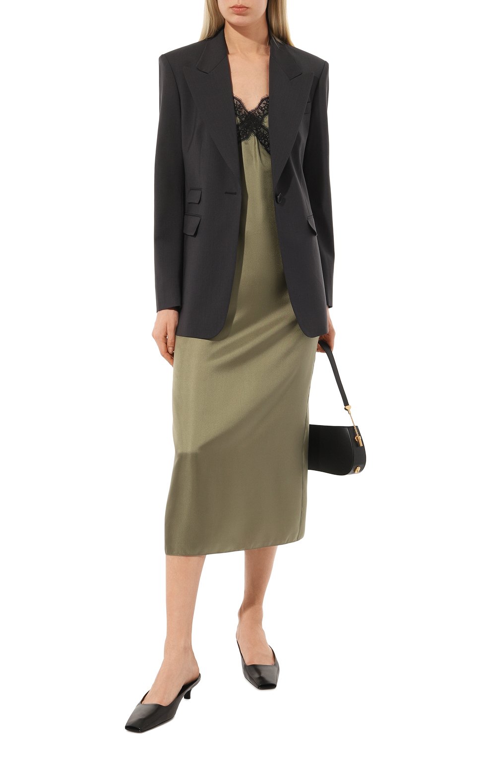 Атласное платье LOOM BY RODINA хаки цвета по цене 37000 руб., арт. LBR-COMKH, фото 2 Атласное платье LOOM BY RODINA, арт. LBR-COMKH, фото 2