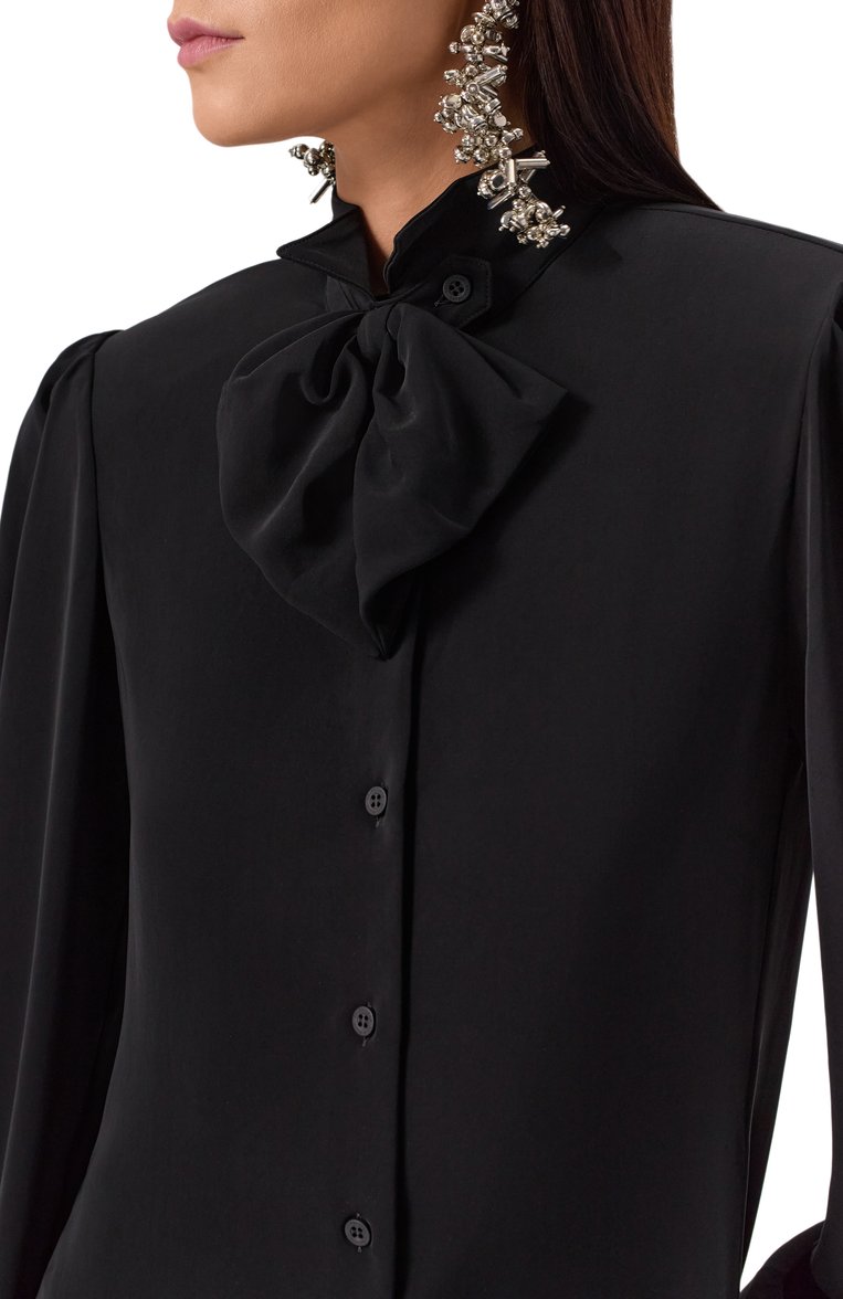 Женская блузка BALENCIAGA черного цвета, арт. 814140/TR021 | Фото 5 (Длина (для топов): Удлиненные; Материал внешний: Синтетический материал; Рукава: Длинные; Стили: Кэжуэл; Женское Кросс-КТ: Блуза-одежда; Принт: Без принта)