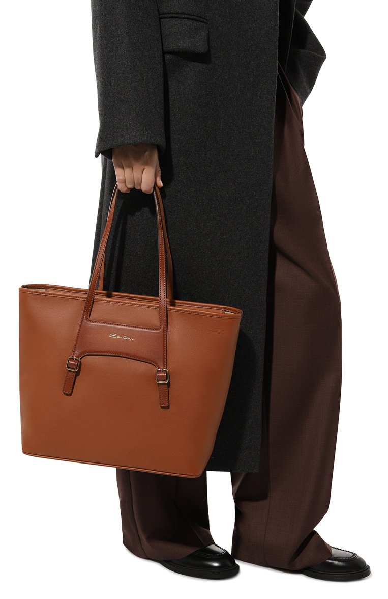 Женский сумка SANTONI коричневого цвета, арт. DFBBA2333DB-HST4C45 | Фото 2 (Материал: Натуральная кожа; Материал сплава: Проставлено; Драгоценные камни: Проставлено; Размер: large)