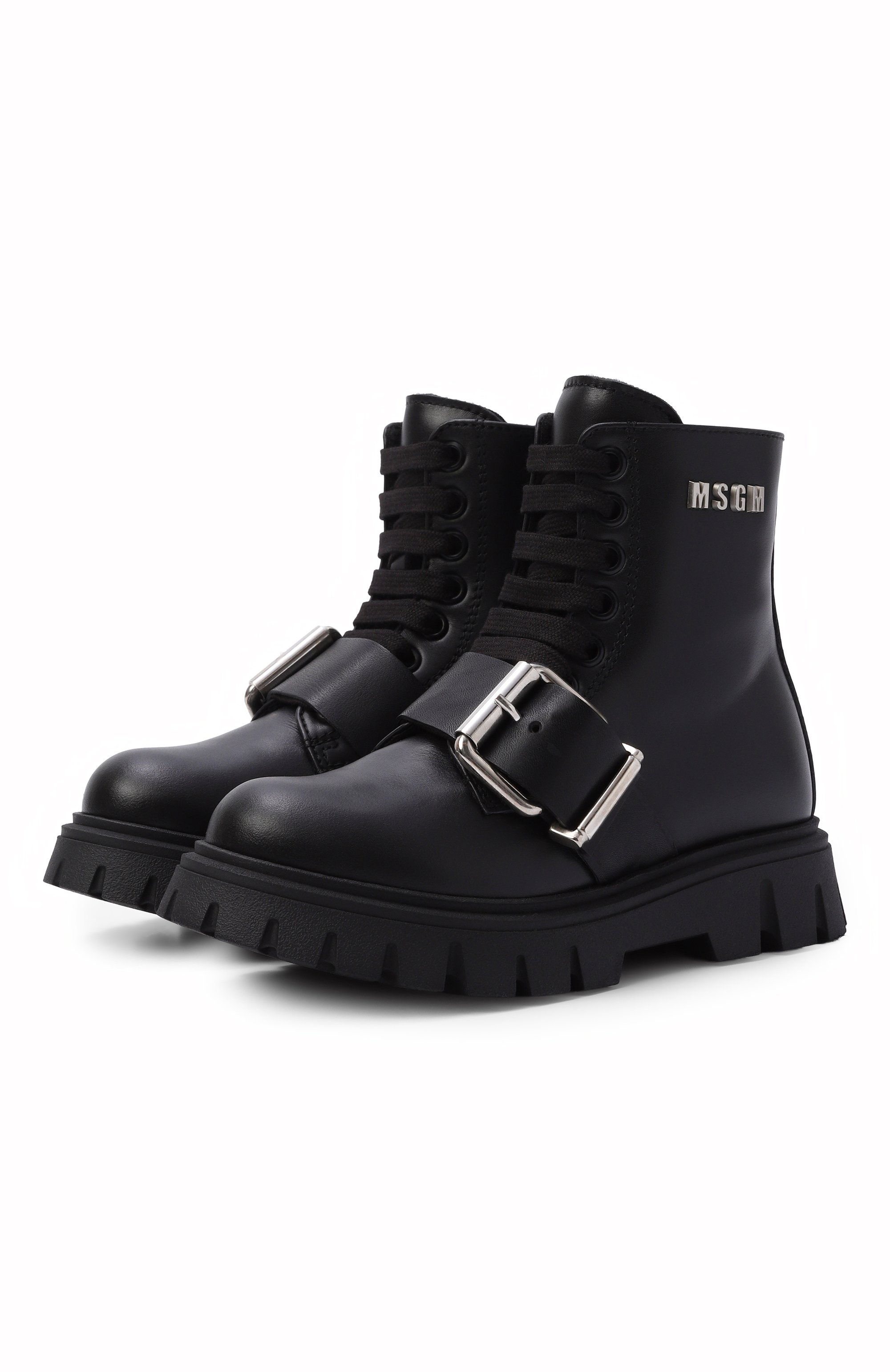 Кожаные ботинки MSGM KIDS черного цвета по цене 34000 руб., арт. 84005/VAR2, фото 1 Кожаные ботинки MSGM KIDS, арт. 84005/VAR2, фото 1