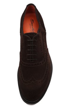 Мужские замшевые оксфорды SANTONI темно-коричневого цвета, арт. MCCG17820UM4IRPHT50 | Фото 5 (Материал внутренний: Натуральная кожа; Стили: Классический; Материал внешний: Замша, Натуральная кожа; Мужское Кросс-КТ: Броги-обувь; Нос: Не проставлено; Материал сплава: Проставлено)