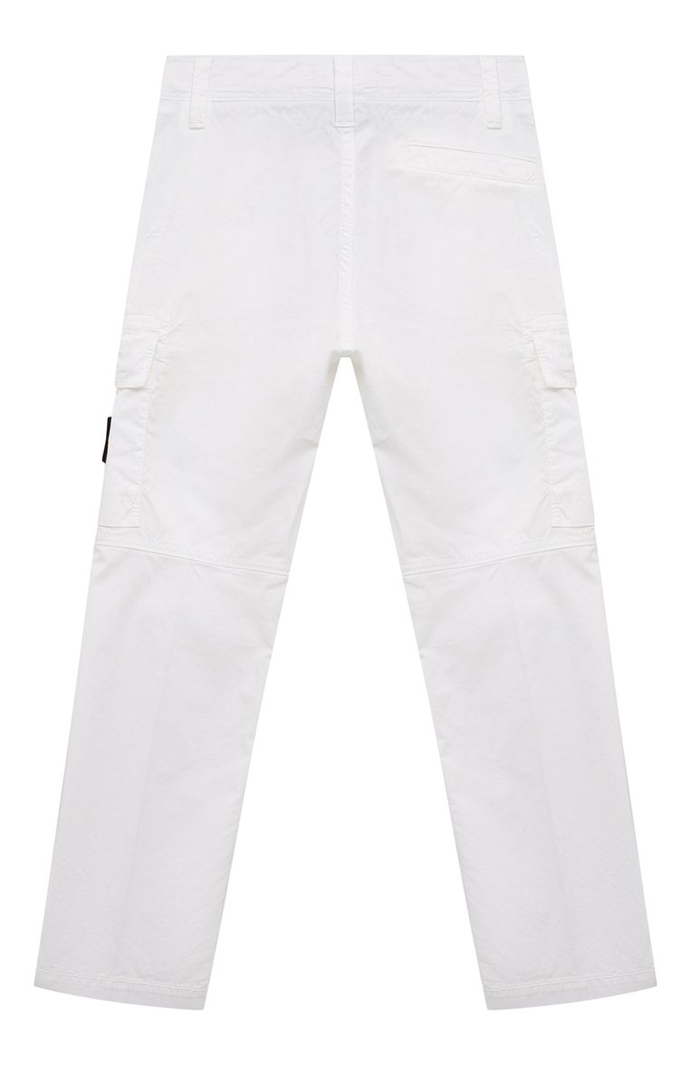 Детские хлопковые брюки-карго STONE ISLAND белого цвета, арт. 801630410/3-4 | Фото 2 (Нос: Не проставлено; Материа�л внешний: Хлопок; Случай: Повседневный; Автоматизация состава: Проставлено; Ростовка одежда: 4 года | 104 см, 3 года | 98 см)
