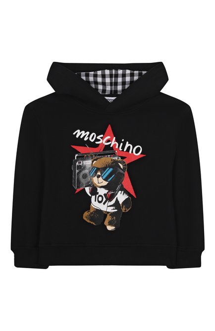 Детский хлопковое худи MOSCHINO черного цвета, арт. H0F07K/LCA23/10-14 | Фото 1 (Материал внешний: Хлопок; Драгоценные камни: Проставлено; Рукава: Длинные; Материал сплава: Проставлено)