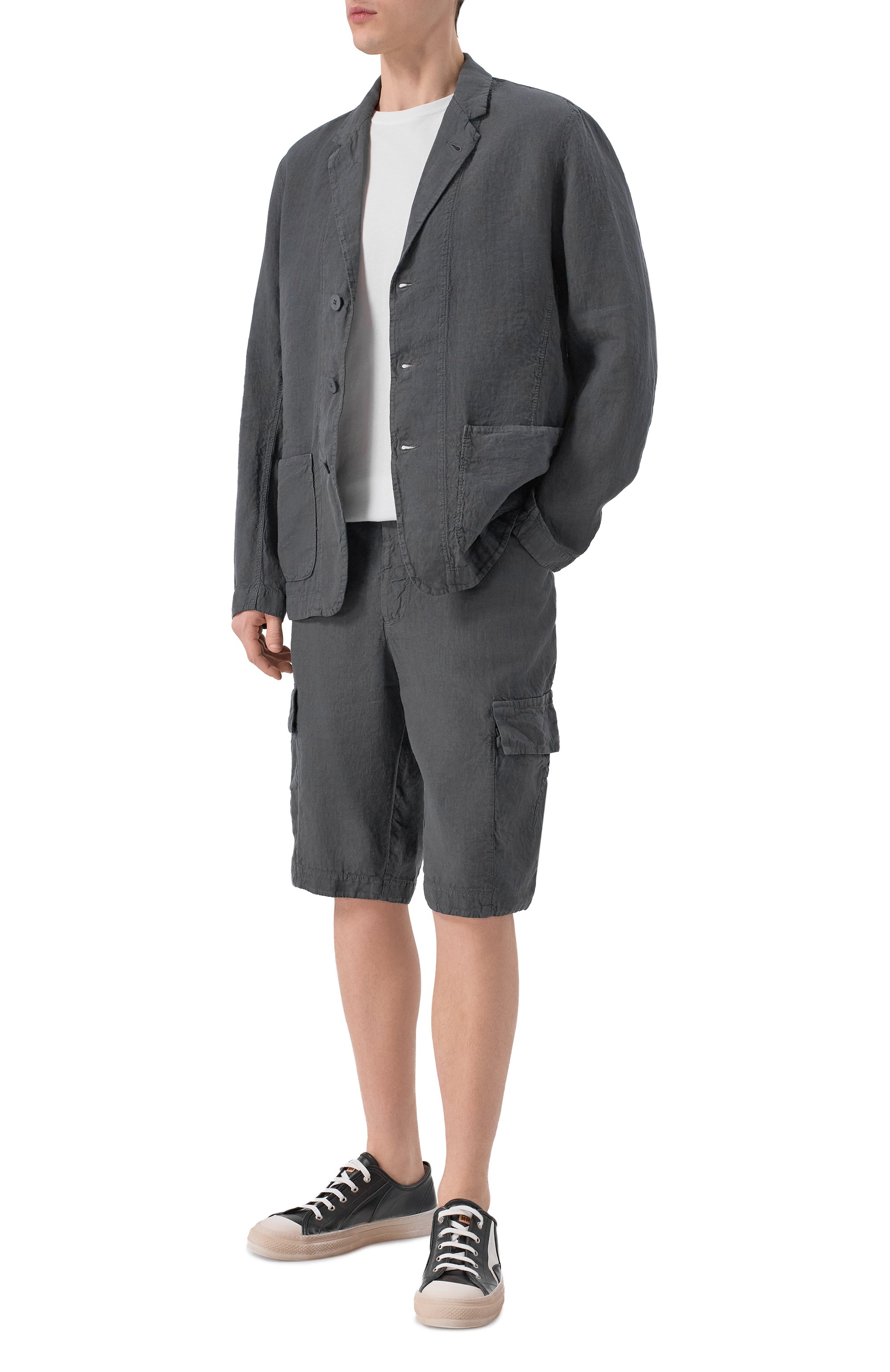 Льняные шорты TRANSIT темно-серого цвета по цене 38650 руб., арт. CFUTRCD132, фото 2 Льняные шорты TRANSIT, арт. CFUTRCD132, фото 2