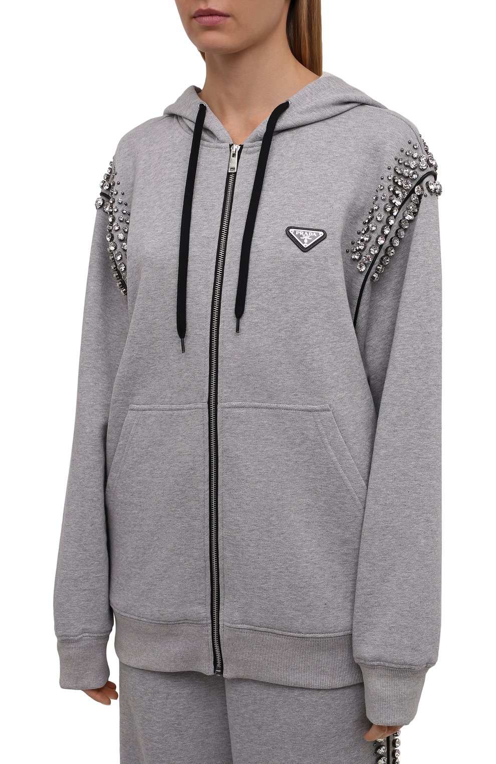 Хлопковый кардиган PRADA серого цвета по цене 380000 руб., арт. 138587-1ZXU-F02PL-212, фото 3 Хлопковый кардиган PRADA, арт. 138587-1ZXU-F02PL-212, фото 3