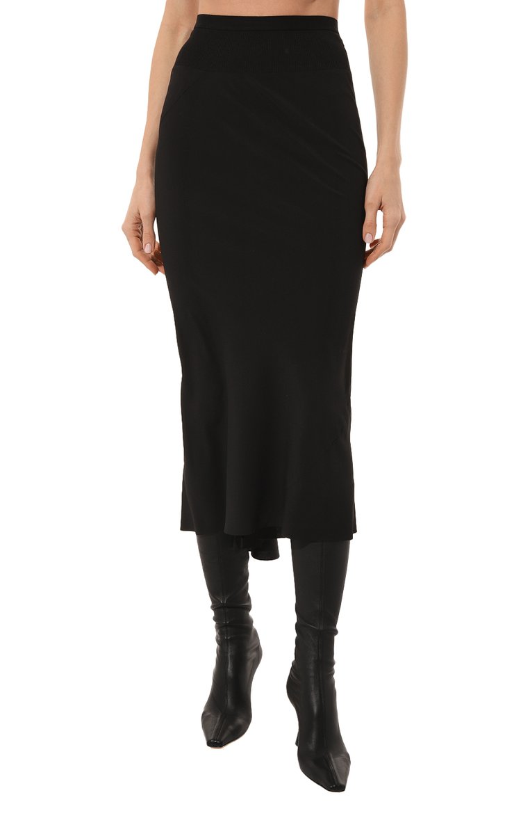 Женская юбка RICK OWENS черного цвета, арт. RP01C5334/CC | Фото 3 (Материал внешний: Шелк, Синтетический материал; Женское Кросс-КТ: Юбка-одежда; Стили: Романтичный; Длина Ж (юбки, платья, шорты): Миди; Региональные ограничения белый список (Axapta Mercury): Не проставлено; Нос: Не проставлено)