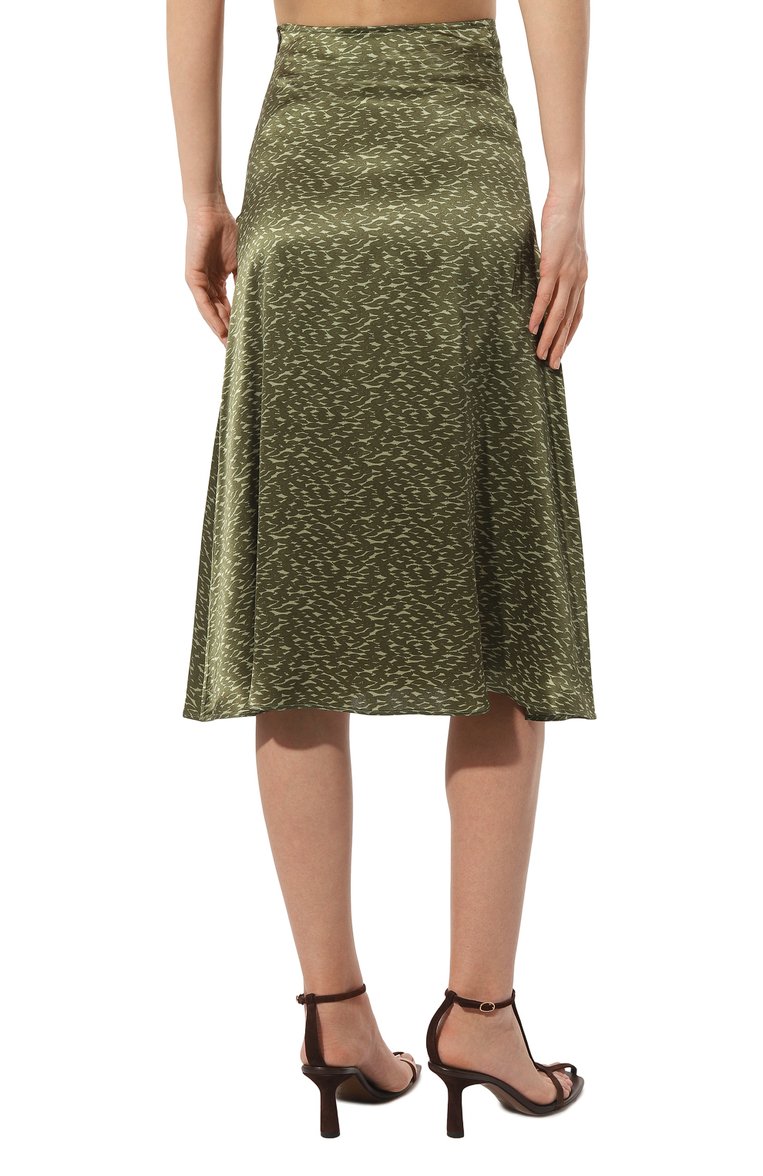 Женс�кая шелковая юбка KITON зеленого цвета, арт. D55204K0978C | Фото 4 (Длина Ж (юбки, платья, шорты): Миди; Материал внешний: Шелк; Стили: Кэжуэл)