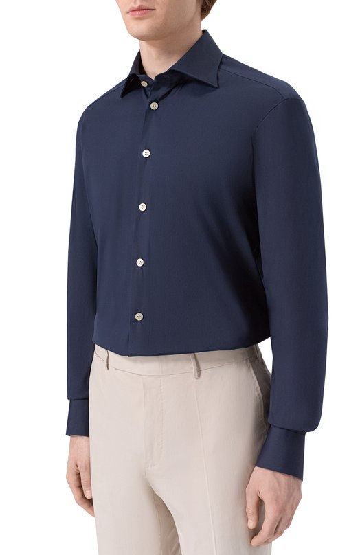 Хлопковая сорочка Kiton UCCH0943204_UCCH0943206 Синий  UCCH0943204_UCCH0943206 Фото 3