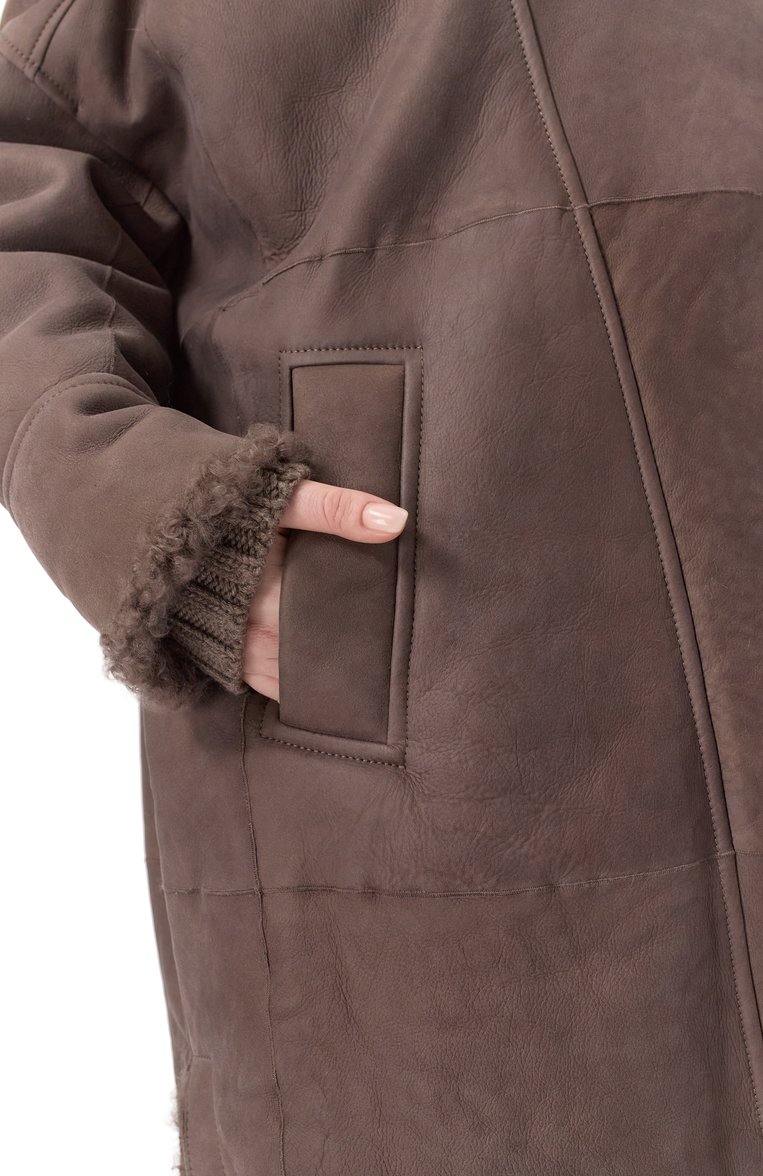 Женская дубленка из овчины BRUNELLO CUCINELLI коричневого цвета, арт. MPMCY9674 | Фот�о 5 (Материал внешний: Натуральный мех; Длина (верхняя одежда): До середины бедра; Рукава: Длинные; Автоматизация ТО: Проставлено; Автоматизация состава: Проставлено; Кросс-КТ: Куртка; Стили: Кэжуэл)