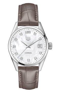 Женские часы carrera TAG HEUER бесцветного цвета, арт. WBK1318.FC8258 | Ф�ото 1 (Механизм: Кварц; Материал корпуса: Сталь; Цвет циферблата: Перламутровый; Региональные ограничения белый список (Axapta Mercury): Не проставлено; Нос: Не проставлено)