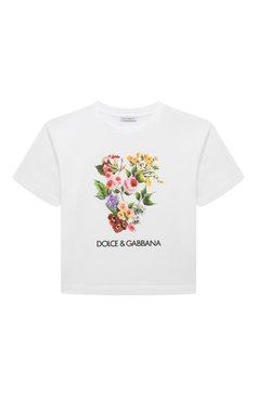 Детская хлопковая футболка DOLCE & GABBANA белого цвета, арт. L5JTHW/G7M1Y | Фото 1 (Девочки Кросс-КТ: футболка-одежда; Рукава: Короткие; Материал сплава: Проставлено; Материал внешний: Хлопок; Драгоценные камни: Проставлено; Ростовка одежда: 4 года | 104 см, 12 лет | 152 см, 13 - 15 лет | 158 см, 2 года | 92 см, 3 года | 98 см, 6 лет | 116 см, 8 лет | 128 см, 5 лет | 110 см, 10 - 11 лет | 140 - 146см)