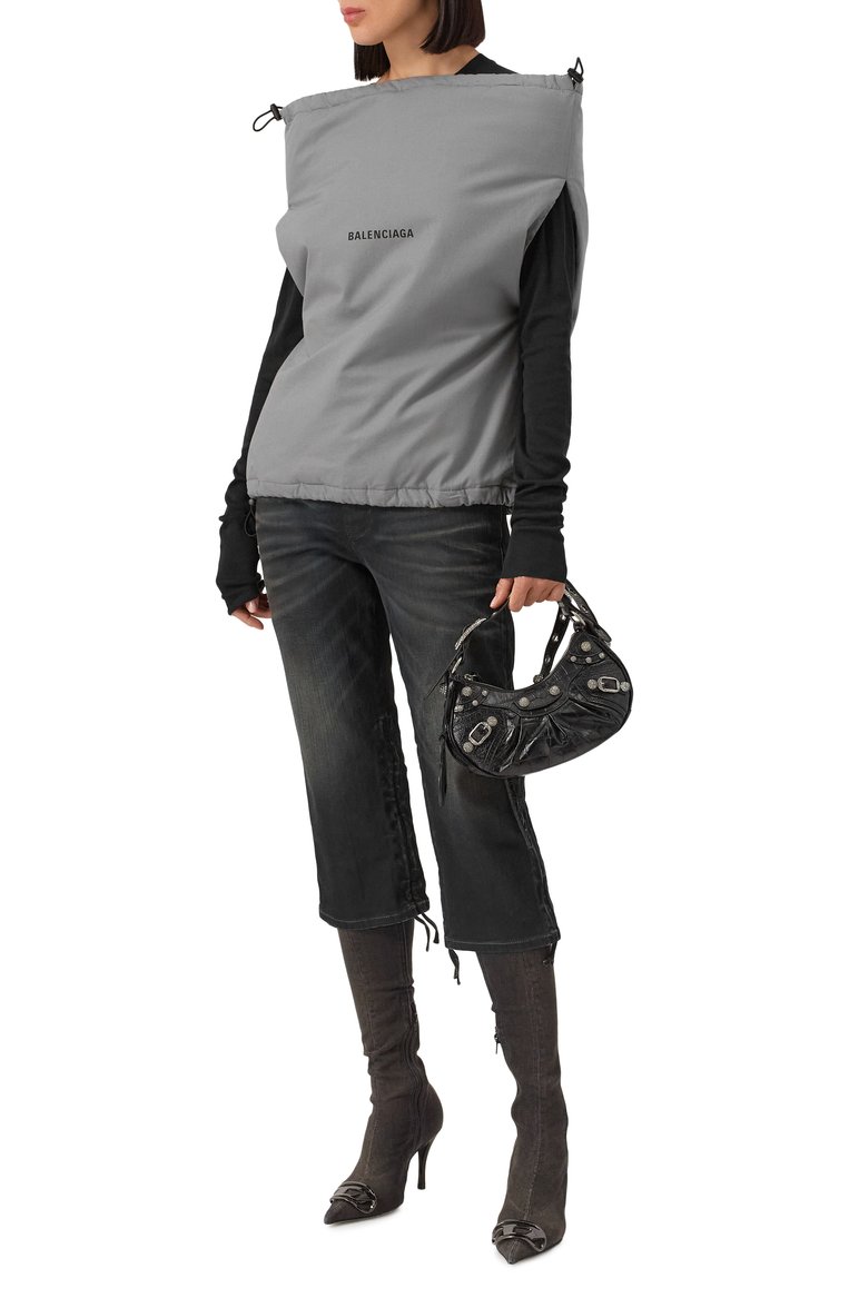 Женский хлопковый топ BALENCIAGA серого цвета, арт. 809439/TRM13 | Фото 2 (Драгоценные камни: Проставлено; Материал сплава: Проставлено; Длина (для топов): Стандартные; Рукава: Без рукавов; Стили: Гранж; Материал внешний: Хлопок)