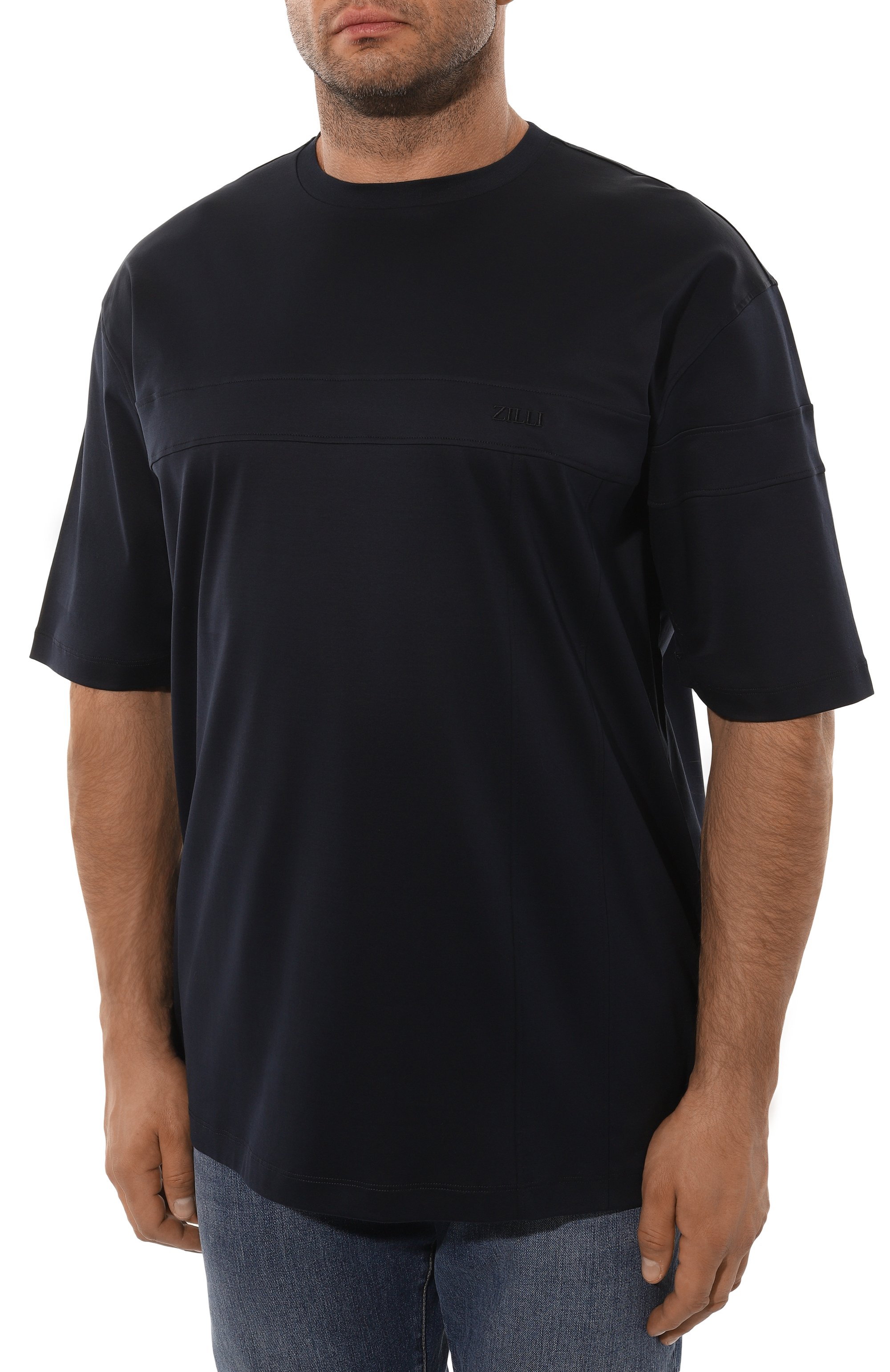 Хлопковая футболка ZILLI темно-синего цвета по цене 87550 руб., арт. TSR001M0110VZI0P0/66, фото 3 Хлопковая футболка ZILLI, арт. TSR001M0110VZI0P0/66, фото 3