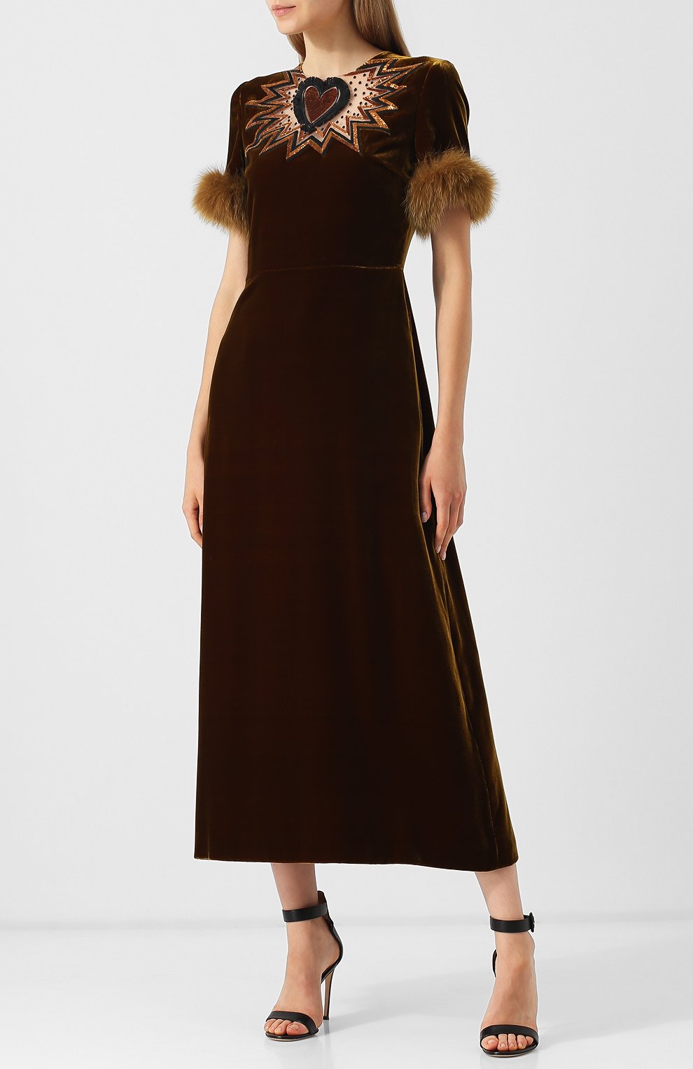 Бархат ное платье с меховой отделкой FENDI, арт. FD9653 A3MT, фото 3