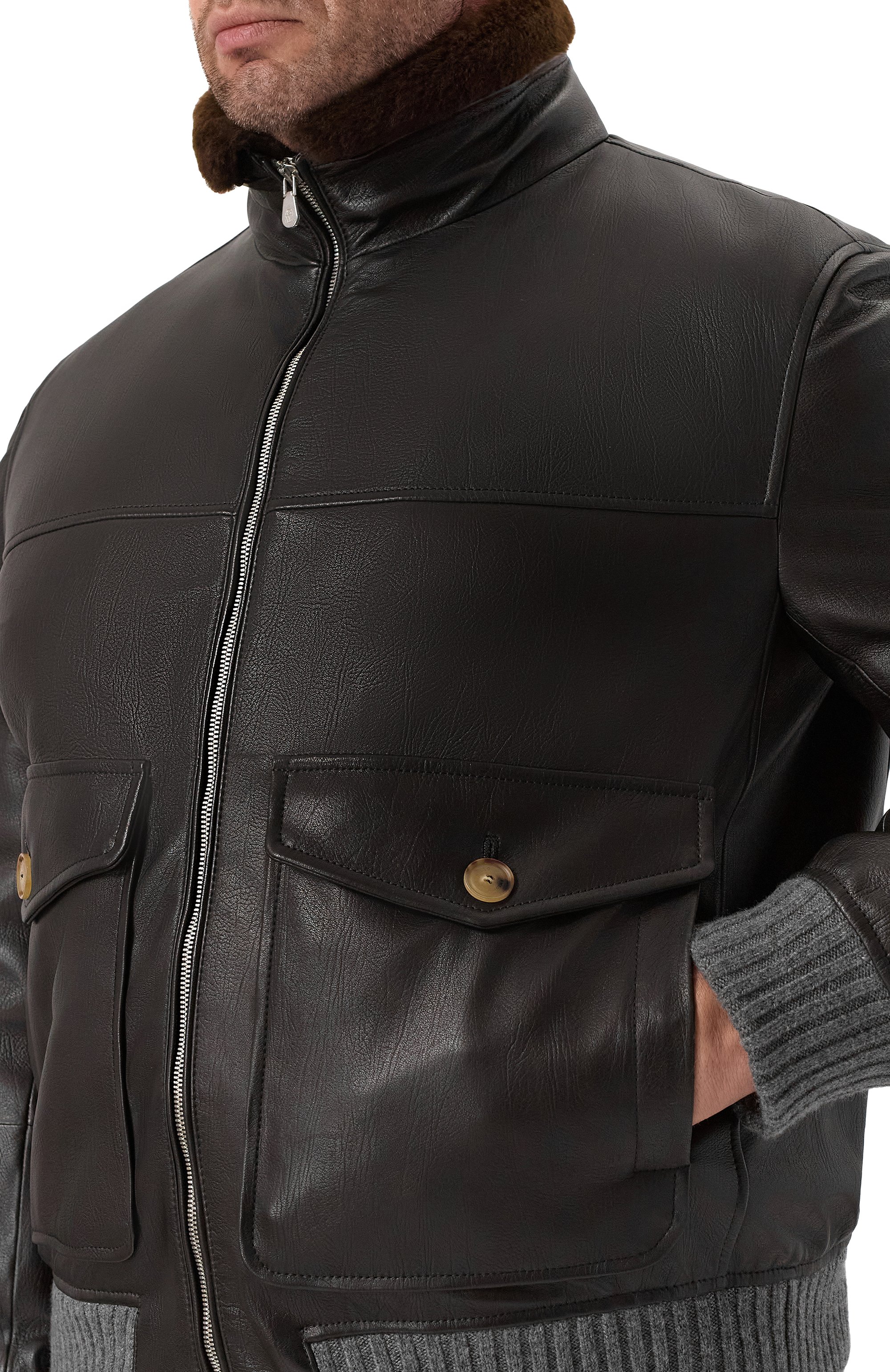 Кожаный бомбер с меховым воротником BRUNELLO CUCINELLI, арт. MPAMA2052, фото 5