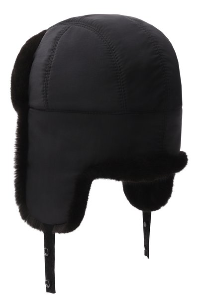 Кашемировая шапка-ушанка с мехом норки MVST, арт. MH-17 BLACK FABRIC + MINK, фото 2